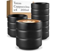 Cosumy Juego de Tazas Cafe con Leche Negras - 4x 200 ml - Taza Capuchino
