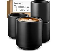 Cosumy Juego de Tazas Cafe con Leche Negras - 4x 200 ml - Taza Capuchino