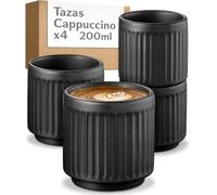 Cosumy Juego de Tazas Cafe con Leche Negras - 4x 200 ml - Taza Capuchino