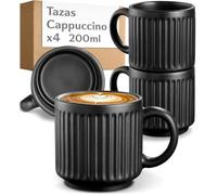 Cosumy Juego de Tazas Cafe con Leche Negras - 4x 200 ml - Taza Capuchino | Tazas apilables con asa - Cerámica gruesa mantiene el café caliente - Aptas lavavajillas & microondas