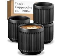 Cosumy Juego de Tazas Cafe con Leche Negras - 4x 200 ml - Taza Capuchino | Tazas apilables sin asa - Cerámica gruesa mantiene el café caliente - Aptas lavavajillas & microondas