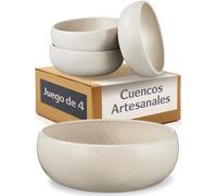 Cosumy Set de 4 Cuencos Ceramica Blancos (750 ml Bowl) Tazones Artesanales con Esmalte Reactivo - Cuenco apto para Microondas y Lavavajillas - Set de 4 Bol para Desayuno, Sopa & Bowls