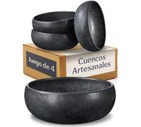 Cosumy Set de 4 Cuencos Ceramica Negros (Ø22 cm Bowl) Tazones Artesanales con Esmalte Reactivo - Cuenco apto para Microondas y Lavavajillas - Set de 4 Bol para Desayuno, Sopa & Bowls