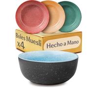 Cosumy Set de 4 Cuencos para Muesli en Gres (800ml Bowl)- Vajilla Artesanal con Esmalte Reactivo - Cuencos de Ceramica Apto para Microondas y Lavavajillas - Set de 4 Bol para Desayuno, Muesl & Bowls