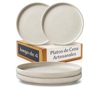 Cosumy Set de 4 Platos de Cena Blancos Ø26 cm - Cerámica Artesanal con Esmalte Reactivo - Apto para Microondas y Lavavajillas - Set de 4 Llanos