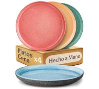Cosumy Set de 4 Platos de Cena en Gres Ø26,7 cm - Platos Ceramica Artesanales con Esmalte Reactivo - Juego de Colores Vibrantes, Apto para Microondas y Lavavajillas - Set de 4 Platos llanos