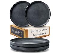 Cosumy Set de 4 Platos de Cena Negros Ø26 cm - Platos Ceramica Artesanales con Esmalte Reactivo - Plato apto para Microondas y Lavavajillas - Set de 4 Platos llanos Sueltos
