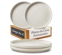 Cosumy Set de 4 Platos de Postre Blancos Ø22 cm - Platos Ceramica Artesanales con Esmalte Reactivo - Plato Aptos para Microondas y Lavavajillas - Set de 4 Platos Llanos Sueltos - Platos Pequeños