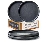 Cosumy Set de 4 Platos de Postre Negros Ø22 cm - Platos Ceramica Artesanales con Esmalte Reactivo - Plato aptos para Microondas y Lavavajillas - Set de 4 Platos llanos Sueltos - Platos Pequeños