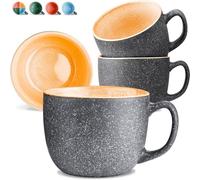 Cosumy Set de 4 Tazas de Café Grandes - 350ml Tazas de Cerámica - Juego de Café Moderno - Gres Grueso con Esmalte Reactivo Hecho a Mano - Mantiene el Calor por Más Tiempo (Amarillo)