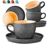 Cosumy Set de 4 Tazas de Capuchino - 200ml en Cerámica con Platillos - Juego de Café Moderno - Gres Grueso con Esmalte Reactivo Hecho a Mano - Mantiene el Calor por Más Tiempo (Amarillo)