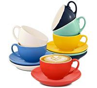 Cosumy Set de 6 Tazas de Capuchino con Platos - 180ml - Ceramica de Colores - Con Caja de Regalo - Mantienen el Café Caliente