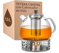Cosumy Tetera de Cristal con Calentador de Vela - 1.5l - Con Filtro - Apta para Lavavajillas - resistente al calor