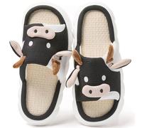 Coswind Zapatillas de Vaca Mujer Hombre Casa Casual Invierno Cómodas Felpa Peludas on Cloud Antideslizantes Suela Divertidas Pantuflas Vaca Lino Negra 280