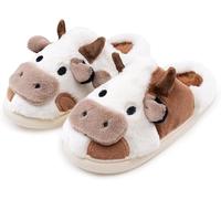 Coswind Zapatillas de Vaca Mujer Hombre Casa Casual Invierno Cómodas Felpa Peludas on Cloud Antideslizantes Suela Divertidas Pantuflas Vaca Marrón Abierta 290