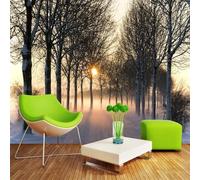 Cosy Dreamy Sunset Forest Pathway Snowscape 3D Papel Pintado Pared Fácil Instalación Oficina Sala Estar Sofá Dormitorio TV Fondos Decoración-150cm×105cm
