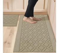 COSY HOMEER 48x20 Inch/30X20 Inch Kitchen Rug Mats Made of 100% Polypropylene 2 Pieces Soft Kitchen Mat Specialized in Anti Slippery and Machine Washable for Home Kitchen,Beige