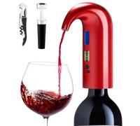 Cosyall Decantador de vino eléctrico, dispensador de aireador, dispensador de vino medible con indicador de temperatura del vino, dispensador de vino inteligente con recargable tipo C (Rojo)