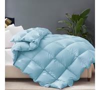 Cosybay Edredón de plumón de ganso tamaño Queen, Colchas, relleno de edredón de plumas esponjosas, funda 100% algodón, edredón de cama de hotel de lujo con pestañas en las esquinas (azul, 90 x 90