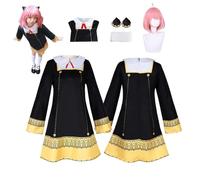CosyDogs Anime SPY×FAMILY A'nya F'orger Disfraz de Cosplay con Peluca para Mujeres Niñas Vestido Negro Conjunto Completo Traje Accesorios Halloween Carnaval Fiesta Juego de Rol Trajes