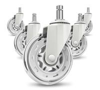 COSYLAND 5pcs Ruedas Silla Oficina - 10 mm x 22 mm (para 1-KEA) - Para Oficina, Hogar y Gaming - Deslizan Suavidad y Silencio - No Rayan el Suelo - Blanco Transparente
