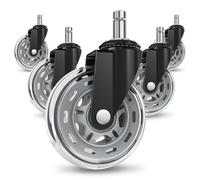 COSYLAND 5pcs Ruedas Silla Oficina - 11 mm x 22 mm - Deslizan Suavidad y Silencio - No Rayan el Suelo - No Acumula Suciedad - Gris Transparente