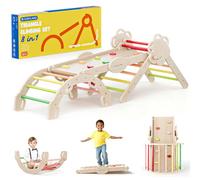 COSYLAND 8 en 1 Triángulo de Escalada Montessori con Arco y Rampa, Set Plegable Infantil, Juguete de Madera Resistente para Interior, Niños 18 Meses-6 años, Natural/Tonos Cálidos, Grande