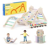 COSYLAND 8 en 1 Triángulo de Escalada Montessori con Arco y Rampa, Set Plegable Infantil, Juguete de Madera Resistente para Interior, Niños 18 Meses-6 años, Colores Fríos, Mediano
