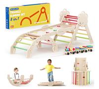 COSYLAND 8 en 1 Triángulo de Escalada Montessori con Arco y Rampa, Set Plegable Infantil, Juguete de Madera Resistente para Interior, Niños 18 Meses-6 años, Colores Cálidos, Grande