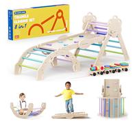 COSYLAND 8 en 1 Triángulo de Escalada Montessori con Arco y Rampa, Set Plegable Infantil, Juguete de Madera Resistente para Interior, Niños 18 Meses-6 años, Colores Fríos, Grande