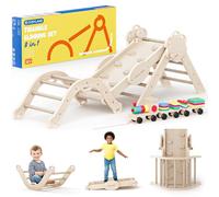 COSYLAND 8 en 1 Triángulo de Escalada Montessori con Arco y Rampa, Set Plegable Infantil, Juguete de Madera Resistente para Interior, Niños 18 Meses-6 años, Colores Natural, Mediano