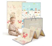 COSYLAND Alfombra Bebé Acolchada Plegable XPE Reversible, Tapete de Juegos Infantil Antideslizante e Impermeable para Suelo, Colchoneta Bebé, Oso Gordito y Ciudad de Coches, 120 x 180 x 1 cm