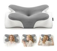 COSYLAND Almohada Cervicales y Cuello - Espuma Viscoelástica, Diseño Mariposa con Soporte Ergonómico y Transpirable, para Dormir de Lado, Boca Arriba y Boca Abajo, 63 x 34 x 11/13 cm, Gris