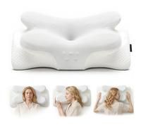 COSYLAND Almohada Cervicales y Cuello - Espuma Viscoelástica, Diseño Mariposa con Soporte Ergonómico y Transpirable, para Dormir de Lado, Boca Arriba y Boca Abajo, 63 x 34 x 11/13 cm, Blanco