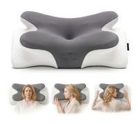 COSYLAND Almohada Cervicales y Cuello - Espuma Viscoelástica, Diseño Mariposa con Soporte Ergonómico y Transpirable, para Dormir de Lado, Boca Arriba y Boca Abajo, 63 x 34 x 11/13 cm, Gris Oscuro