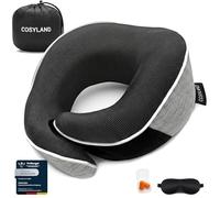 COSYLAND Almohada de Viaje para Cuello, Cojin Cervical con Espuma de Memoria para Avión, Coche y Tren, Incluye Máscara de Ojos, Tapones y Bolsa, Gris