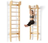 COSYLAND Espaldera de Madera para Gimnasio en Casa - Escalera Sueca con Barra de Dominadas, Carga 100 kg, Equipo de Entrenamiento para Adultos y Niños - Natural