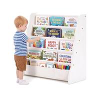 COSYLAND Estantería Libros Infantil Librería Frontal 4 Bolsillos de Tela | Portadas a la vista, a su altura; cantos redondeados y base estrecha; para dormitorio infantil, rincón de lectura y guardería
