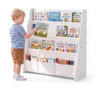 COSYLAND Estantería Libros Infantil Librería Frontal 4 Bolsillos de Tela | Portadas a la vista, a su altura; cantos redondeados y base estrecha; para dormitorio infantil, rincón de lectura y guardería