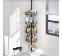 COSYLAND Estantería Telescópica para Baño, 86-318 cm, 4 Cestas, Negro | Ducha esquinera sin taladro, estructura de metal, altura ajustable, organizador para baño