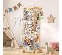 COSYLAND Organizador Peluches - Almacenaje Juguetes para Niños, Ahorrar Espacio Guarda Juguetes Infantil, Gran Capacidad Baúl para Sala de Juegos, Natural (Castillo con Cuerda Colgante)