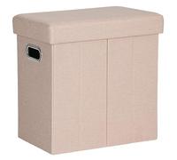 COSYLAND Puff Almacenaje 40L, Banco Almacenaje, Capacidad de Carga 200 kg, Tapizado Lino, Baúl para Dormitorio, Salón, Entrada, Organizador Multifuncional, Plegable, Beige Claro, 42x27x42cm