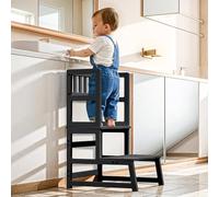 COSYLAND Taburete de Niños con 2 Peldaños y Asas - Escalón Infantil para 18 Meses en Adelante - Ideal para Cocina, Baño y Dormitorio - Negro