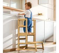 COSYLAND Taburete de Niños con 2 Peldaños y Asas - Escalón Infantil para 18 Meses en Adelante - Ideal para Cocina, Baño y Dormitorio - Natural