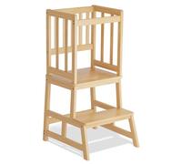 COSYLAND Torre de Aprendizaje Desde 18 Meses - Torre Aprendizaje Madera para Niños - Protección Antivuelco y Barra de Seguridad - para Baño, Habitación Infantil y Cocina - Natural