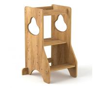 COSYLAND Torre de Aprendizaje Montessori de Madera para Niños Desde 18 Meses - Altura Ajustable en 3 Niveles - con Barandillas de Seguridad - Estable y Fácil de Montar - 80CM, Natural, Disco