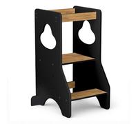 COSYLAND Torre de Aprendizaje Montessori de Madera para Niños Desde 18 Meses - Altura Ajustable en 3 Niveles - con Barandillas de Seguridad - Estable y Fácil de Montar - 80CM, Negro y Natural, Disco