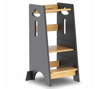 COSYLAND Torre de Aprendizaje Montessori de Madera para Niños Desde 18 Meses - Altura Ajustable en 3 Niveles - con Barandillas de Seguridad - Estable y Fácil de Montar - 85CM, Gris y Natural