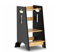 COSYLAND Torre de Aprendizaje para Niños - Torre de Aprendizaje de Madera para Bebés de 1 a 6 Años - Altura Ajustable en 3 Niveles - 80CM - Negro Clásico y Natural