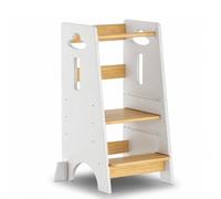 COSYLAND Torre de Aprendizaje para Niños - Torre de Aprendizaje de Madera para Bebés de 1 a 6 Años - Altura Ajustable en 3 Niveles - 80CM - Blanco Clásico y Natural